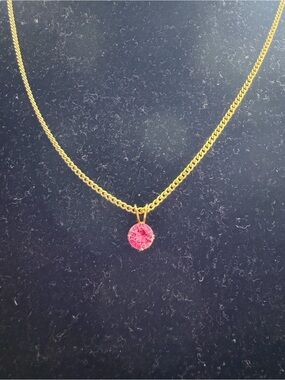 Gold Filled Chain Necklace with Pink Round Crystal Pendant